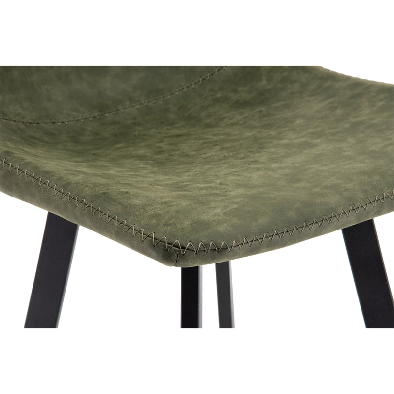LeisureMod Elland Modern Upholstered Leather Bar Stool in Olive Green