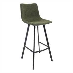 LeisureMod Elland Modern Upholstered Leather Bar Stool in Olive Green