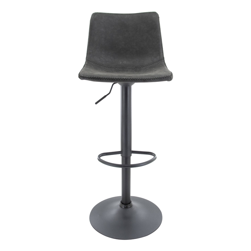 LeisureMod Tilbury Modern Adjustable Bar Stool Set of 2 in Charcoal Black
