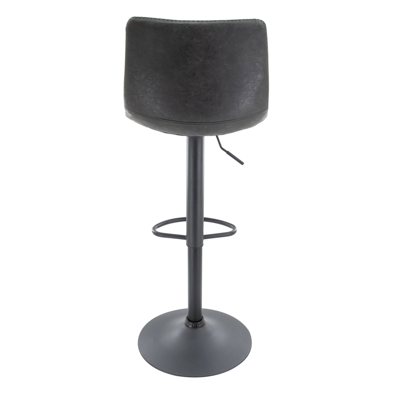 LeisureMod Tilbury Modern Adjustable Bar Stool Set of 2 in Charcoal Black