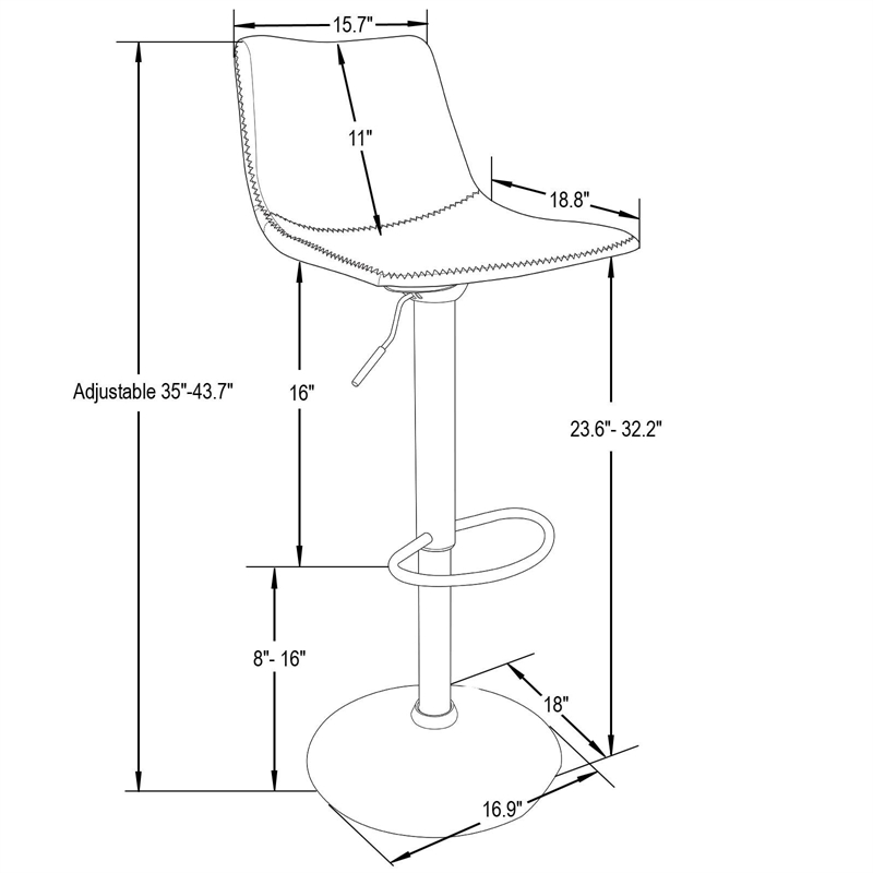 LeisureMod Tilbury Modern Adjustable Bar Stool Set of 2 in Charcoal Black