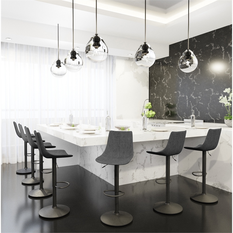 LeisureMod Tilbury Modern Adjustable Bar Stool Set of 2 in Charcoal Black