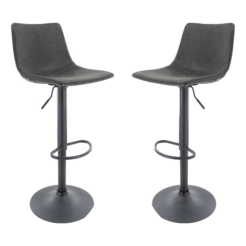 LeisureMod Tilbury Modern Adjustable Bar Stool Set of 2 in Charcoal Black