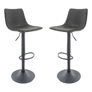 LeisureMod Tilbury Modern Adjustable Bar Stool Set of 2 in Charcoal Black