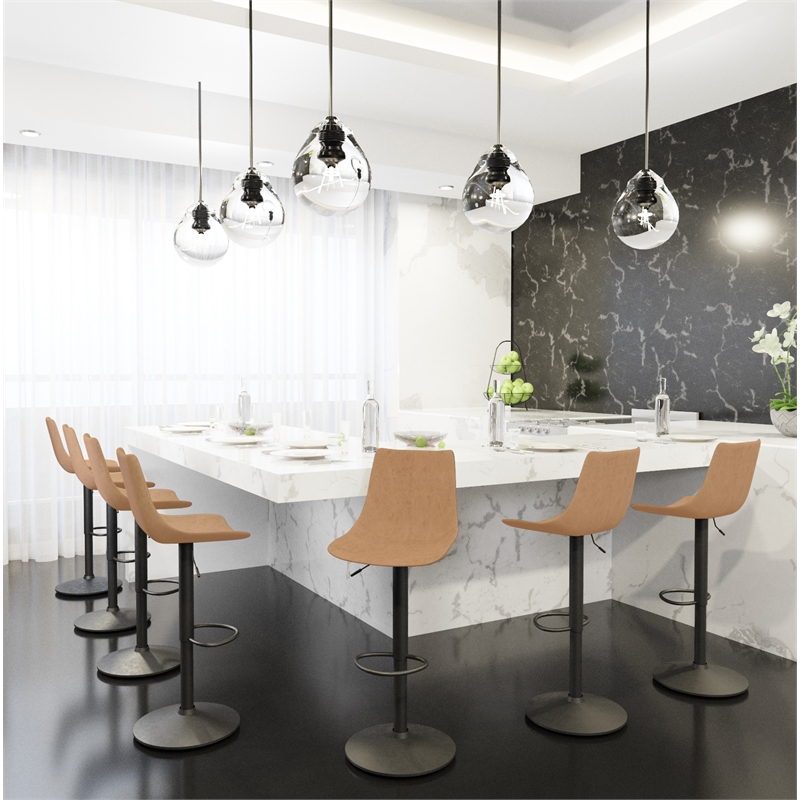 LeisureMod Tilbury Modern Adjustable Bar Stool Set of 2 in Light Brown