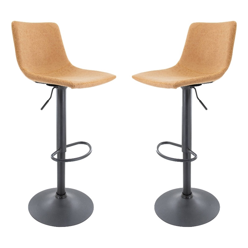 LeisureMod Tilbury Modern Adjustable Bar Stool Set of 2 in Light Brown