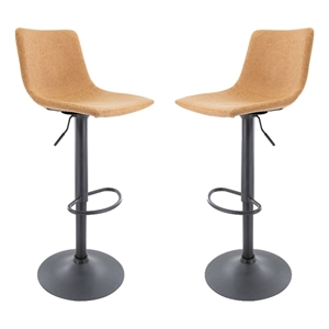 LeisureMod Tilbury Modern Adjustable Bar Stool Set of 2 in Light Brown