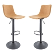 LeisureMod Tilbury Modern Adjustable Bar Stool Set of 2 in Light Brown