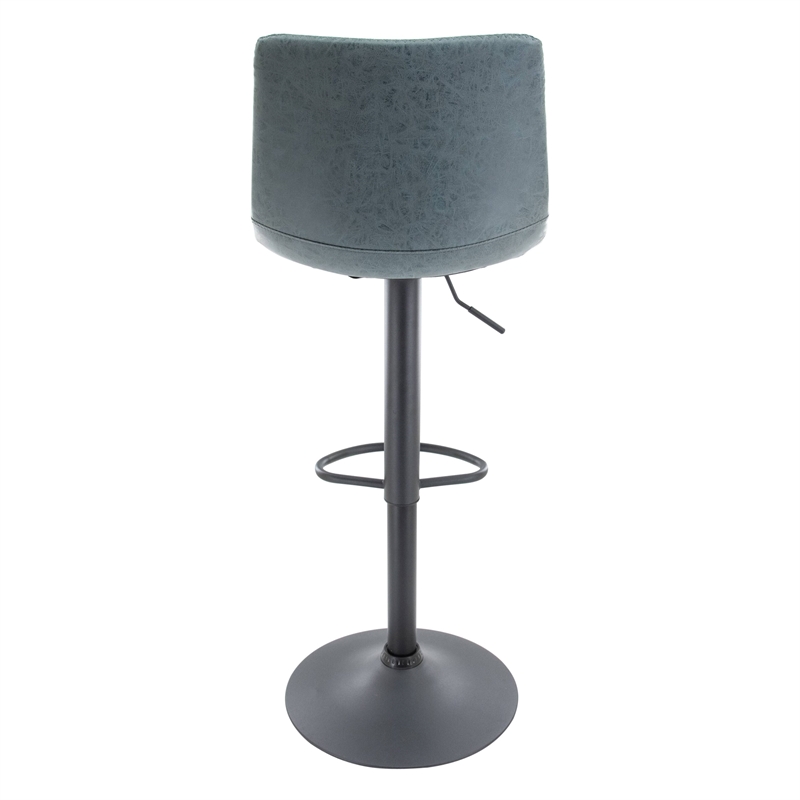 LeisureMod Tilbury Modern Adjustable Bar Stool Set of 2 in Peacock Blue