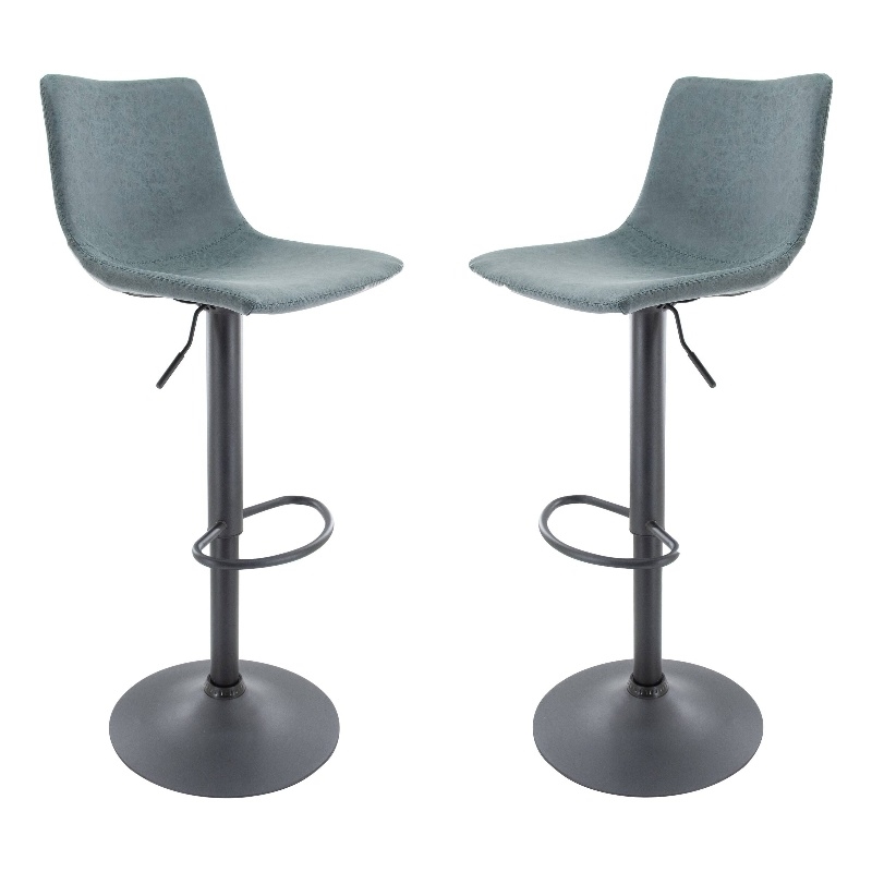 LeisureMod Tilbury Modern Adjustable Bar Stool Set of 2 in Peacock Blue