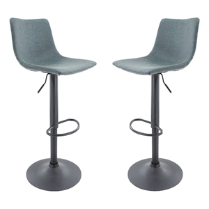 LeisureMod Tilbury Modern Adjustable Bar Stool Set of 2 in Peacock Blue