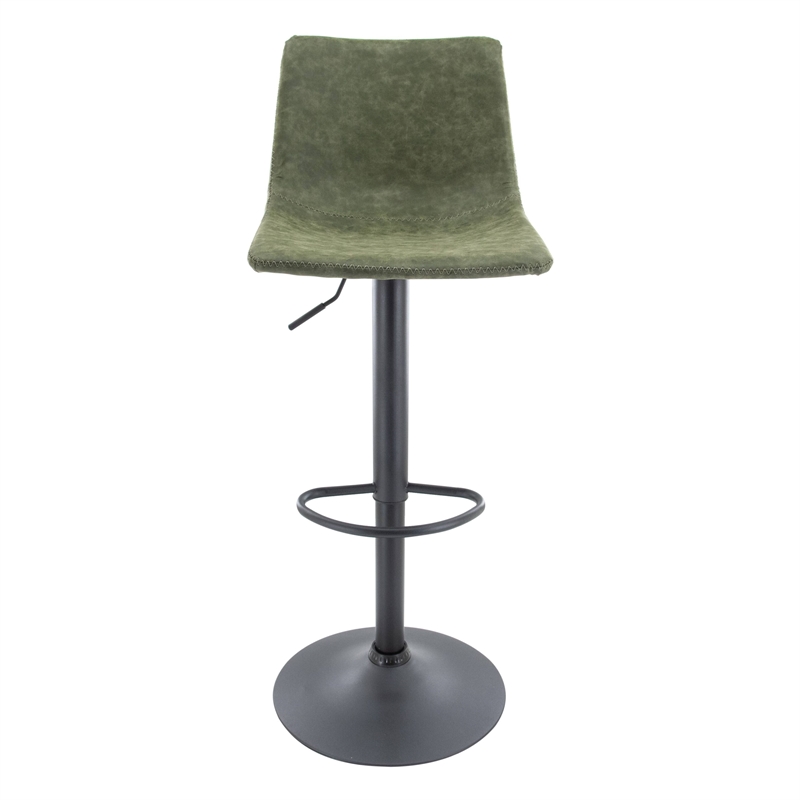 LeisureMod Tilbury Modern Adjustable Bar Stool Set of 2 in Olive Green