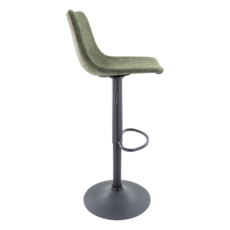 LeisureMod Tilbury Modern Adjustable Bar Stool Set of 2 in Olive Green