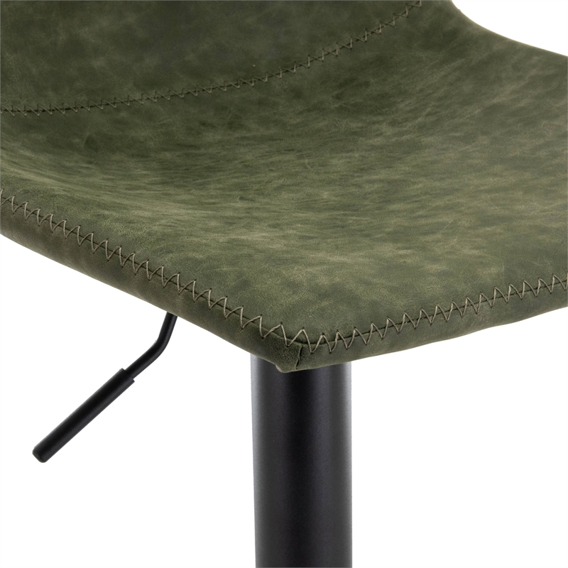 LeisureMod Tilbury Modern Adjustable Bar Stool Set of 2 in Olive Green