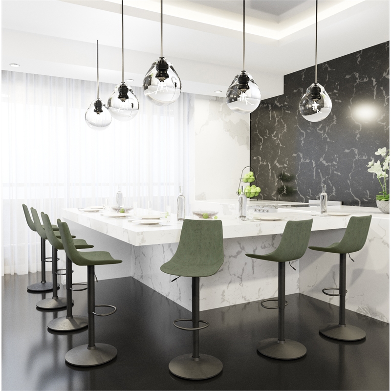 LeisureMod Tilbury Modern Adjustable Bar Stool Set of 2 in Olive Green