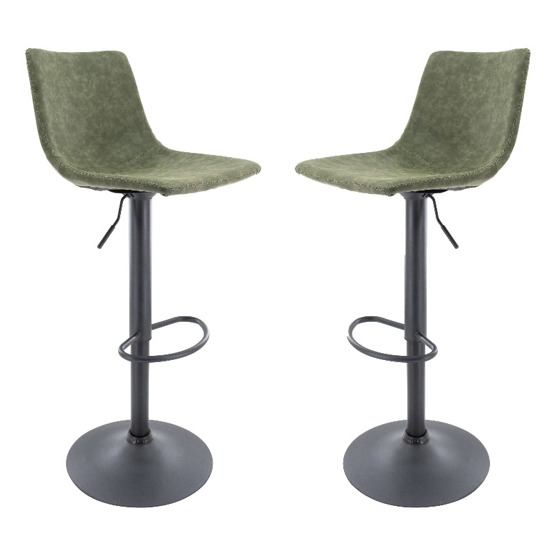 LeisureMod Tilbury Modern Adjustable Bar Stool Set of 2 in Olive Green