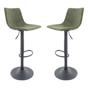 LeisureMod Tilbury Modern Adjustable Bar Stool Set of 2 in Olive Green