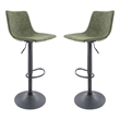 LeisureMod Tilbury Modern Adjustable Bar Stool Set of 2 in Olive Green
