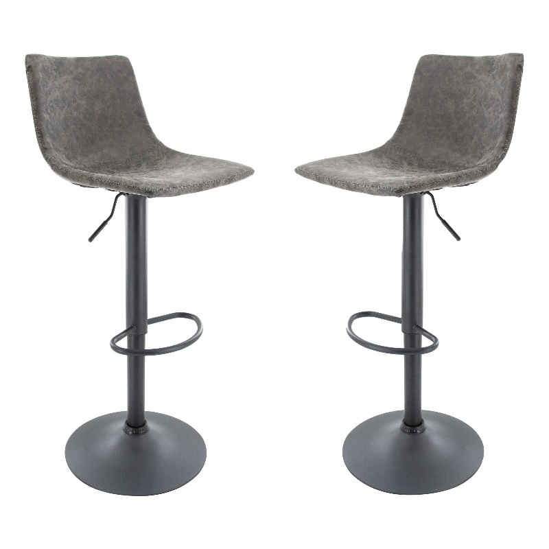LeisureMod Tilbury Modern Adjustable Bar Stool Set of 2 in Gray