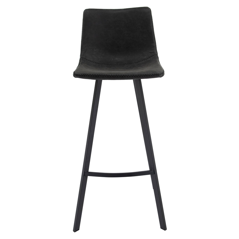 LeisureMod Elland Modern Upholstered Leather Bar Stool Charcoal Black Set of 2