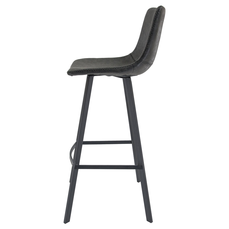 LeisureMod Elland Modern Upholstered Leather Bar Stool Charcoal Black Set of 2