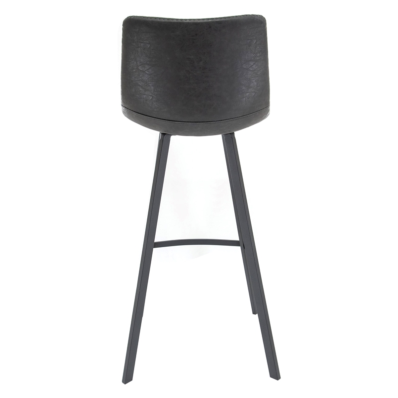 LeisureMod Elland Modern Upholstered Leather Bar Stool Charcoal Black Set of 2