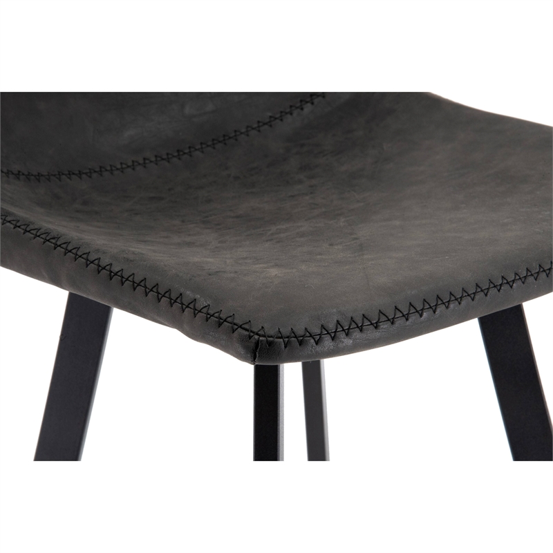 LeisureMod Elland Modern Upholstered Leather Bar Stool Charcoal Black Set of 2