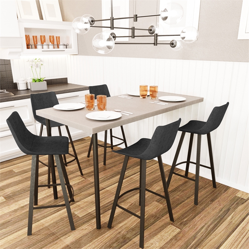 LeisureMod Elland Modern Upholstered Leather Bar Stool Charcoal Black Set of 2
