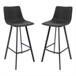 LeisureMod Elland Modern Upholstered Leather Bar Stool Charcoal Black Set of 2