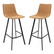LeisureMod Elland Modern Upholstered Leather Bar Stool Light Brown Set of 2