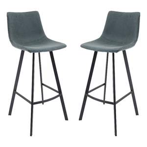 LeisureMod Elland Modern Upholstered Leather Bar Stool Peacock Blue Set of 2