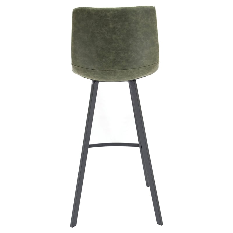 LeisureMod Elland Modern Upholstered Leather Bar Stool Olive Green Set of 2