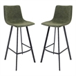 LeisureMod Elland Modern Upholstered Leather Bar Stool Olive Green Set of 2