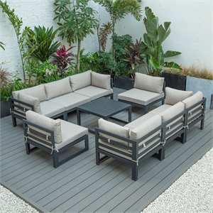 leisuremod chelsea 9-piece patio sectional with coffee table black aluminum