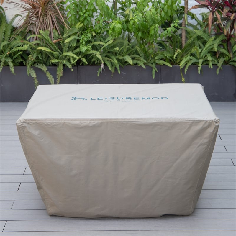LeisureMod Chelsea Waterproof Fabric Rectangle Fire Pit Table Cover Brown