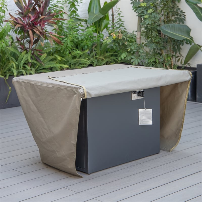 LeisureMod Chelsea Waterproof Fabric Rectangle Fire Pit Table Cover Brown