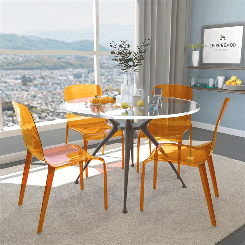 LeisureMod Murray Mid-Century Modern Dining Side Chair in Orange Set of 4