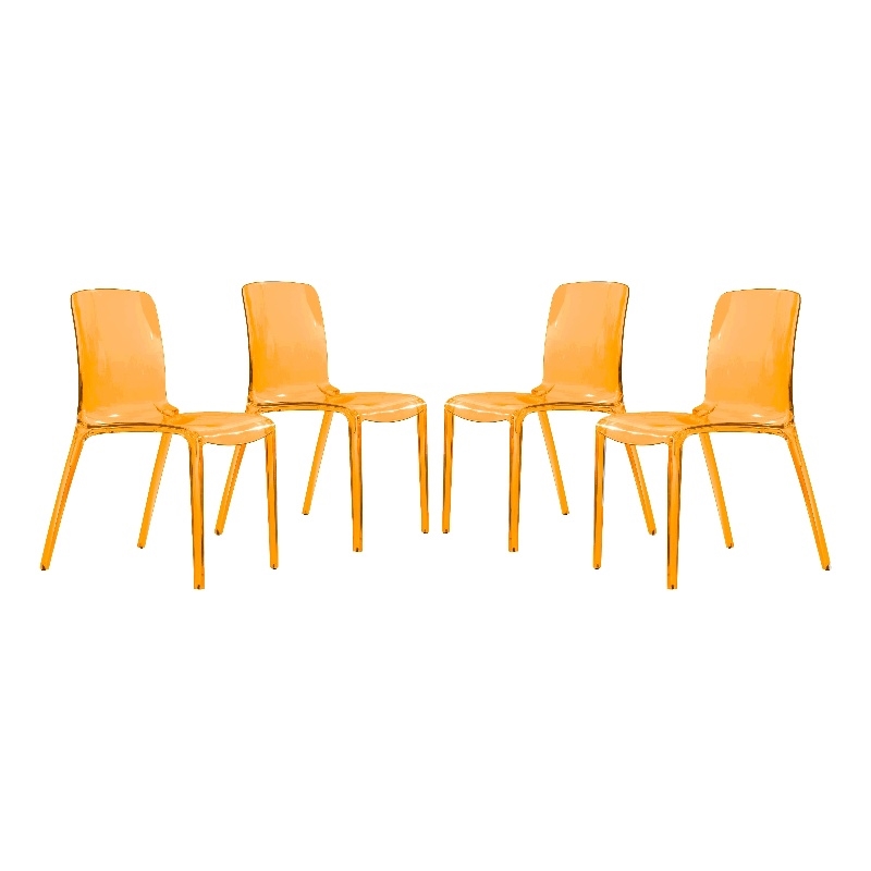 LeisureMod Murray Mid-Century Modern Dining Side Chair in Orange Set of 4