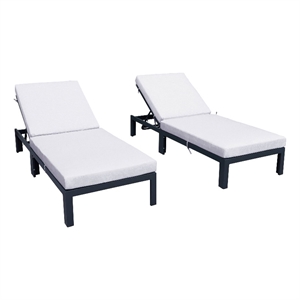 LeisureMod Chelsea Outdoor Chaise Lounge Chair With Light Grey Cushions Set of 2