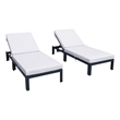 LeisureMod Chelsea Outdoor Chaise Lounge Chair With Light Grey Cushions Set of 2