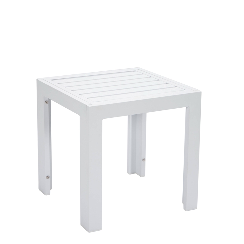 LeisureMod Chelsea Modern Aluminum Patio Side Table in White Cymax Business