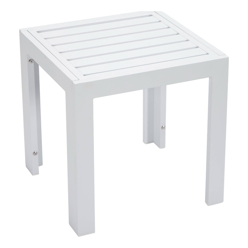 LeisureMod Chelsea Modern Aluminum Patio Side Table in White Cymax Business