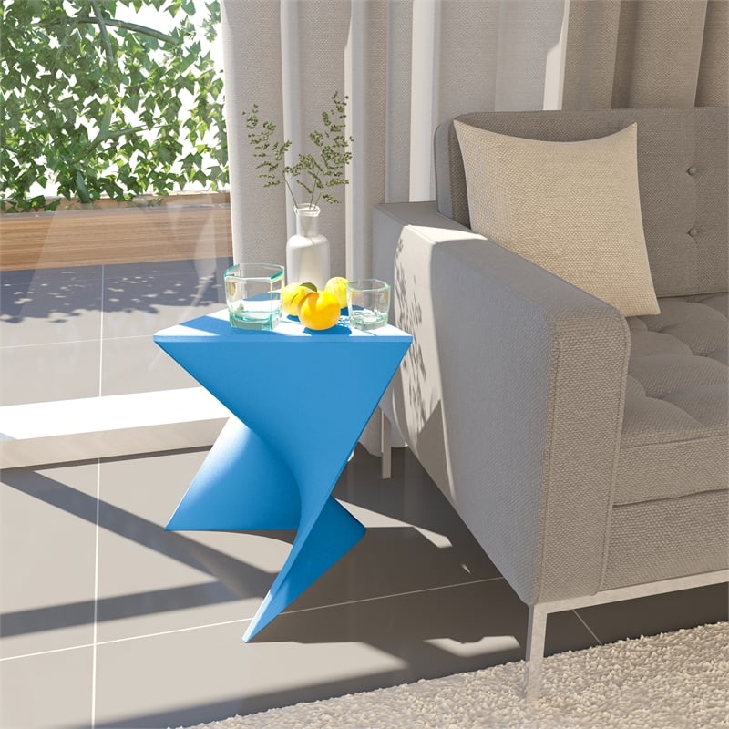 LeisureMod Randolph Modern Triangle End Table in Blue