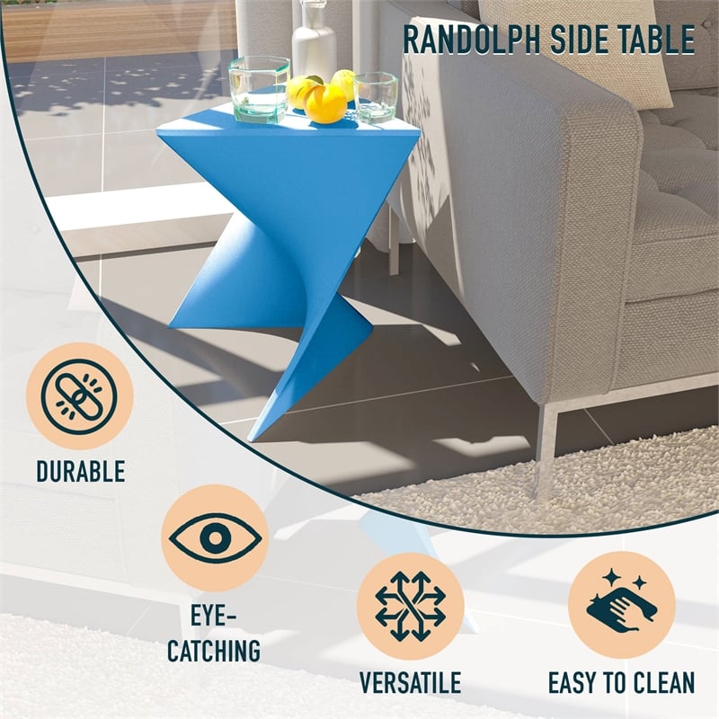 LeisureMod Randolph Modern Triangle End Table in Blue