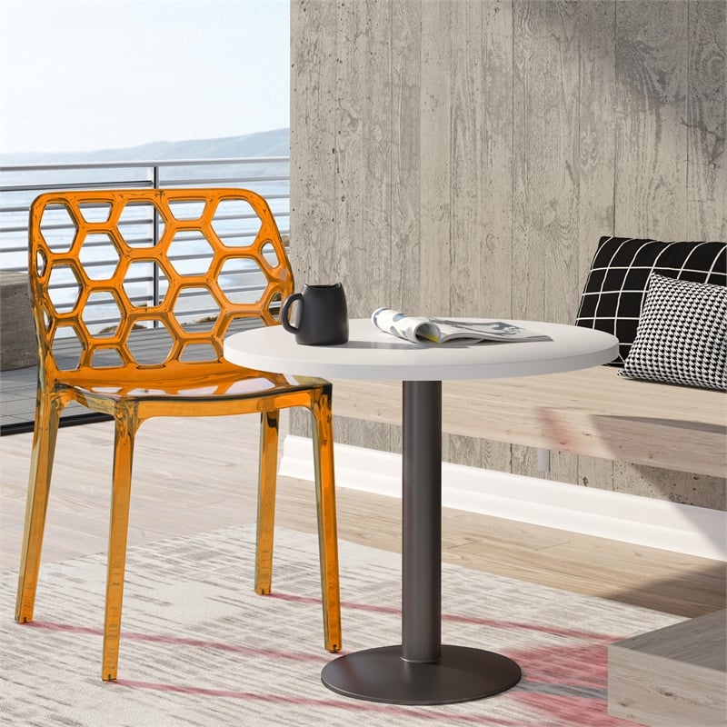 LeisureMod Dynamic Modern Plastic Dining Side Chair Honeycomb Design in Orange