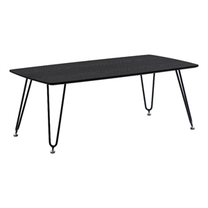 LeisureMod Elmwood Modern Wood Rectangle Coffee Table With Metal Legs in Black