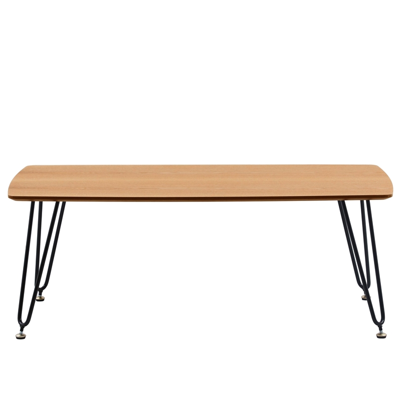 LeisureMod Elmwood Modern Wood Rectangle Coffee Table With Metal Legs in Natural