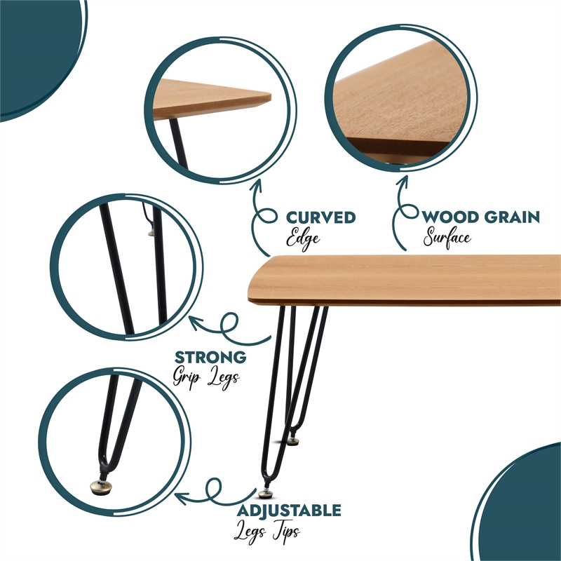 LeisureMod Elmwood Modern Wood Rectangle Coffee Table With Metal Legs in Natural