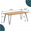 LeisureMod Elmwood Modern Wood Rectangle Coffee Table With Metal Legs in Natural