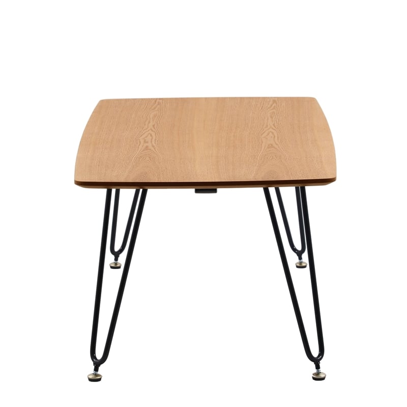 LeisureMod Elmwood Modern Wood Rectangle Coffee Table With Metal Legs in Natural